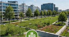 Quartier de bureaux et espaces verts